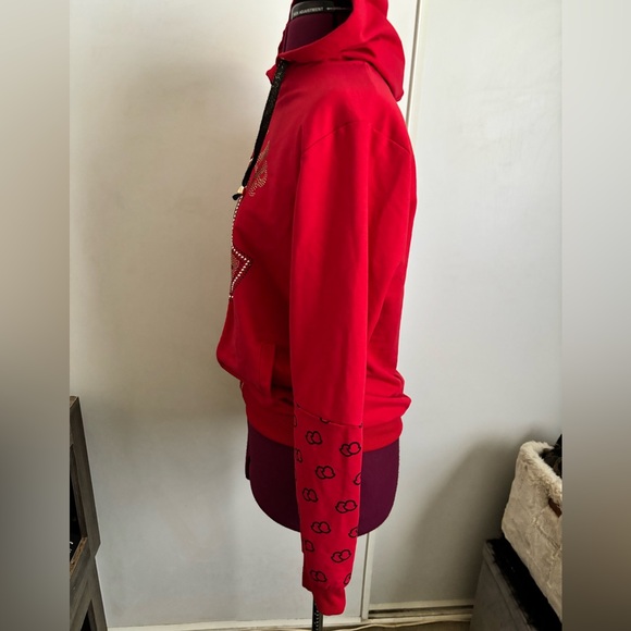 Moncler Women's Red Hoodie w/ gem Logo Detail, Size 16/Large. A few missing gems - Picture 5 of 6